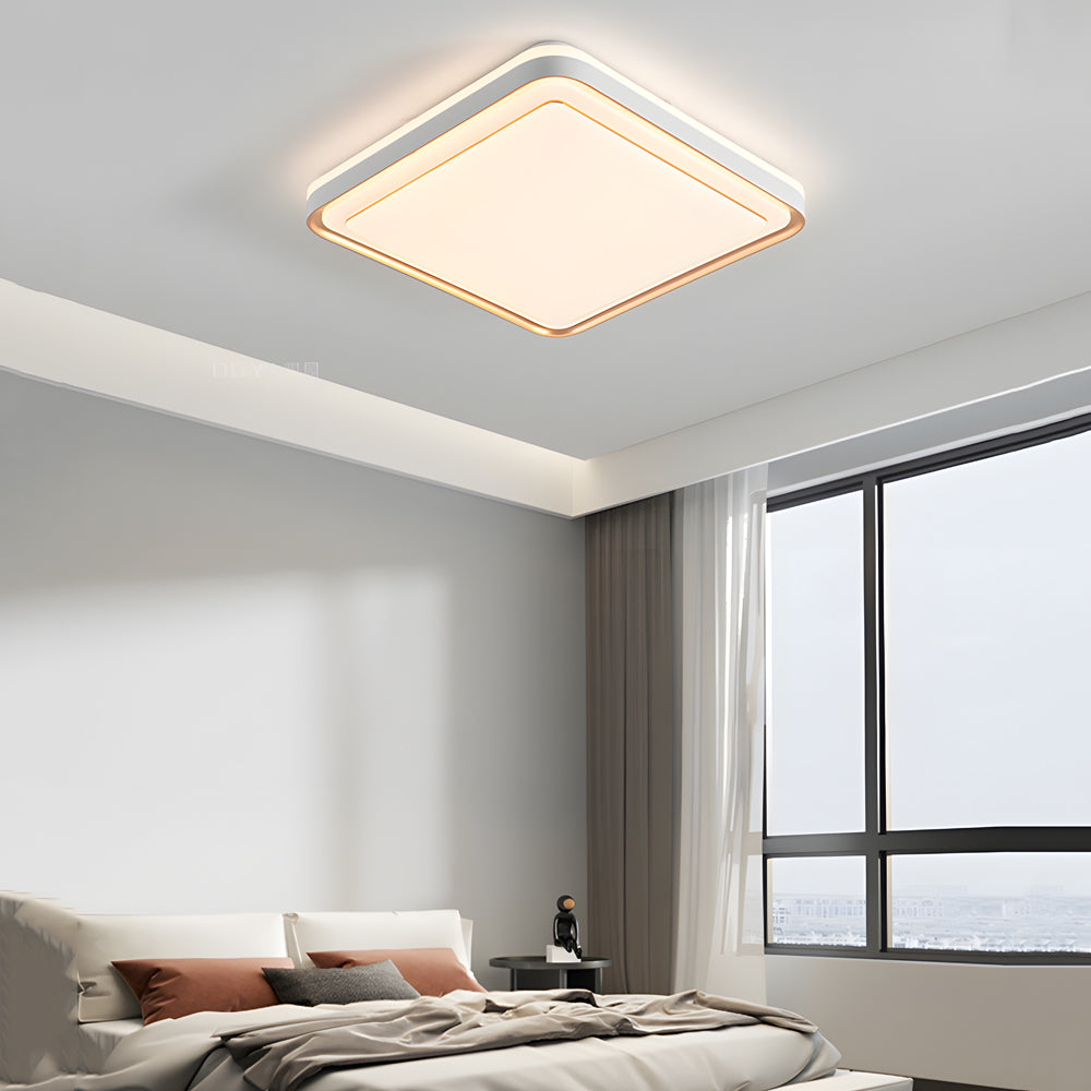 Modern Rectangular LED Flush Mount Ceiling Light Dimmable Gold Geometric Fixture for Living Room