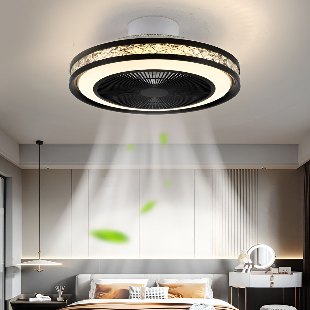Modern Flush Mount Bladeless Ceiling Fan with Dimmable LED Light and Remote Control