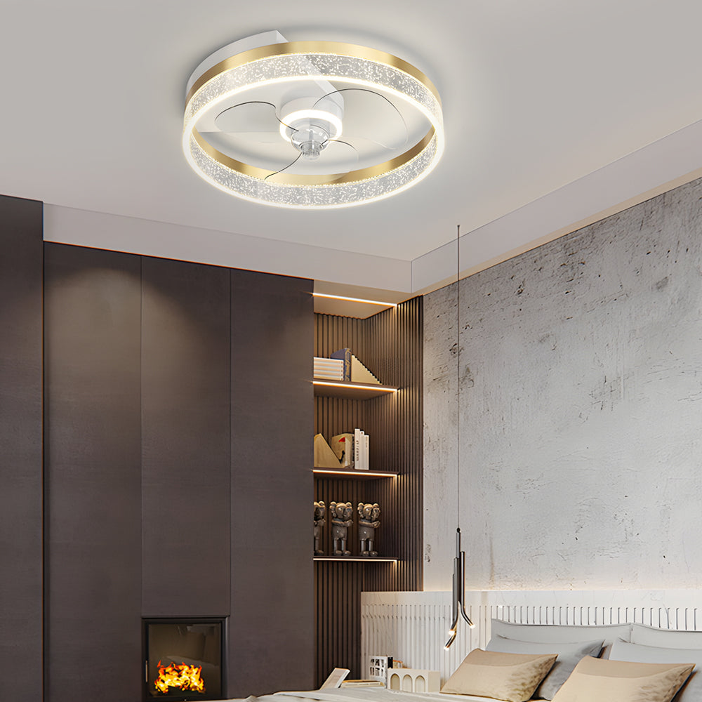 Modern LED Ceiling Fan with Acrylic Bubble Lampshade and Three Step Dimming Function