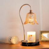 Modern Nordic Floral Glass Table Lamp with Integrated Cup Holder and Dimmable LED Light