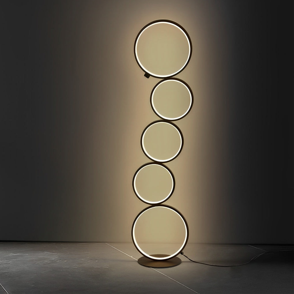 Contemporary 5 Ring LED Stacked Floor Standing Lamp with Dimmable Touch Control for Modern Interiors