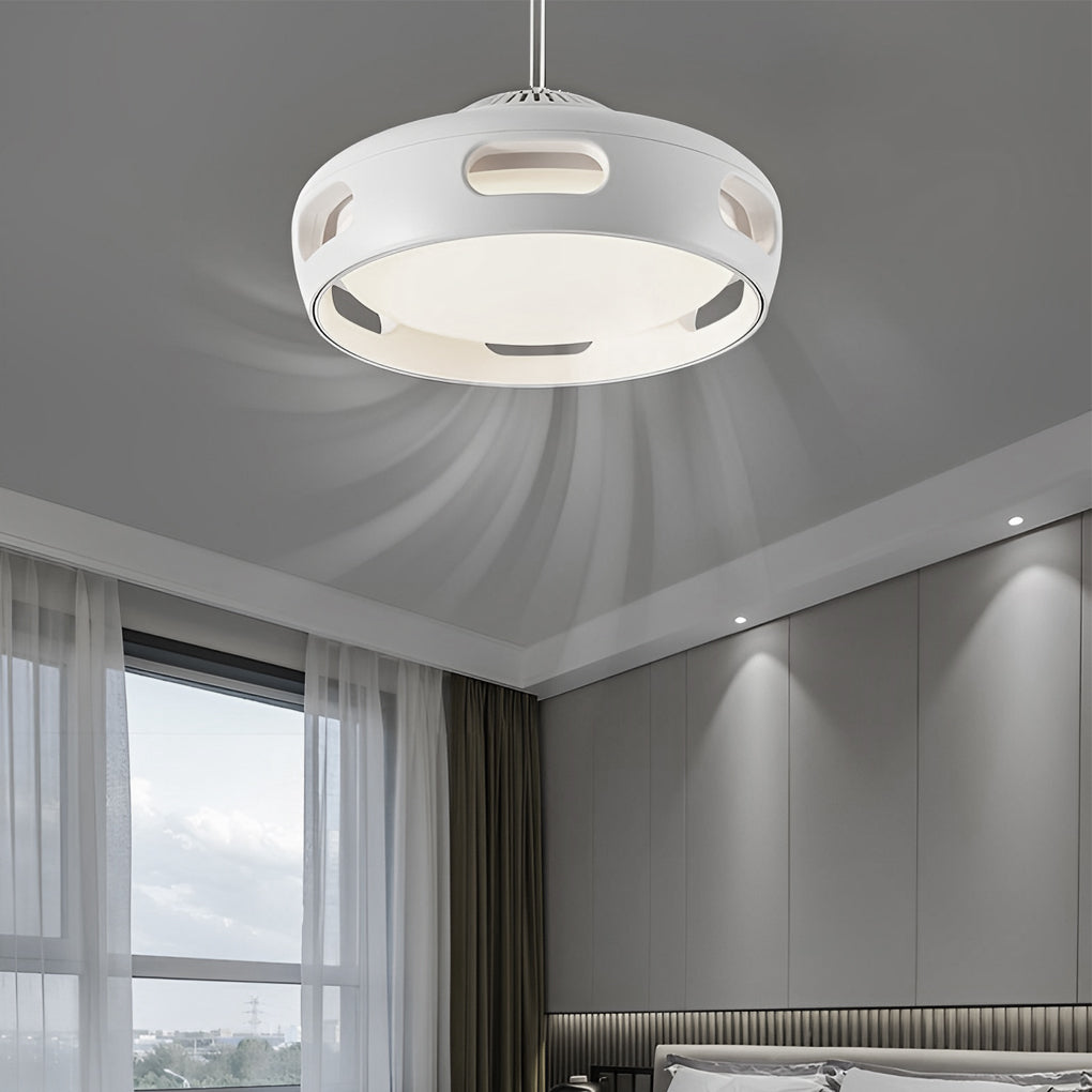 Modern White Round Smart Bladeless Ceiling Fan with Dimmable LED Lighting