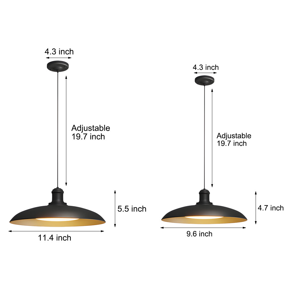 Modern Black Outdoor Pendant Light Waterproof Metal Saucer LED Hanging Lamp for Garden and Patio