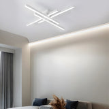 Modern Black Geometric LED Flush Mount Ceiling Light 4 Light Linear Parallax Design Fixture
