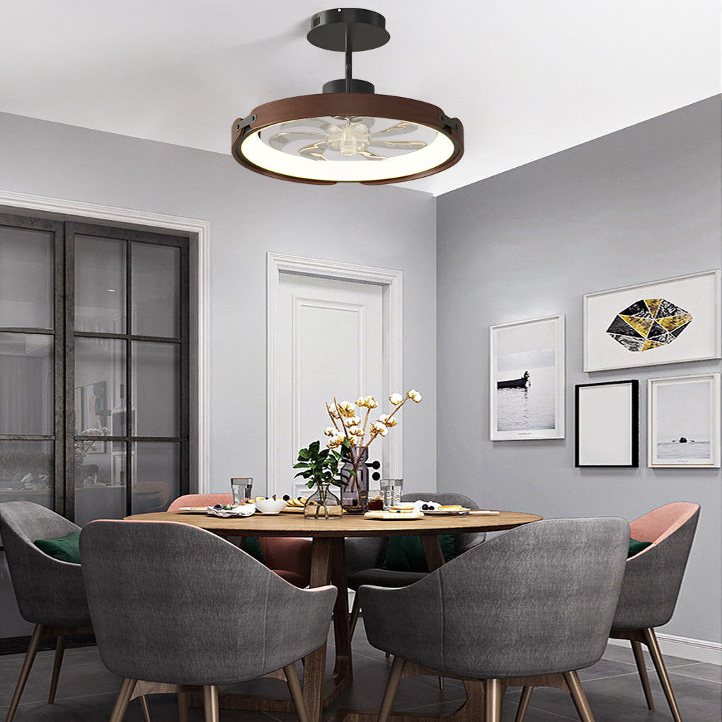 Modern Wood LED Bladeless Ceiling Fan with 3 Step Dimming and Smart App Control