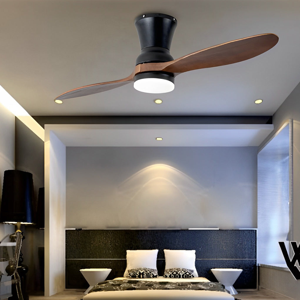 Walnut Wood 2 Blade Modern Ceiling Fan with Dimmable LED Lighting Silent DC Motor and Remote Control 56 Inch