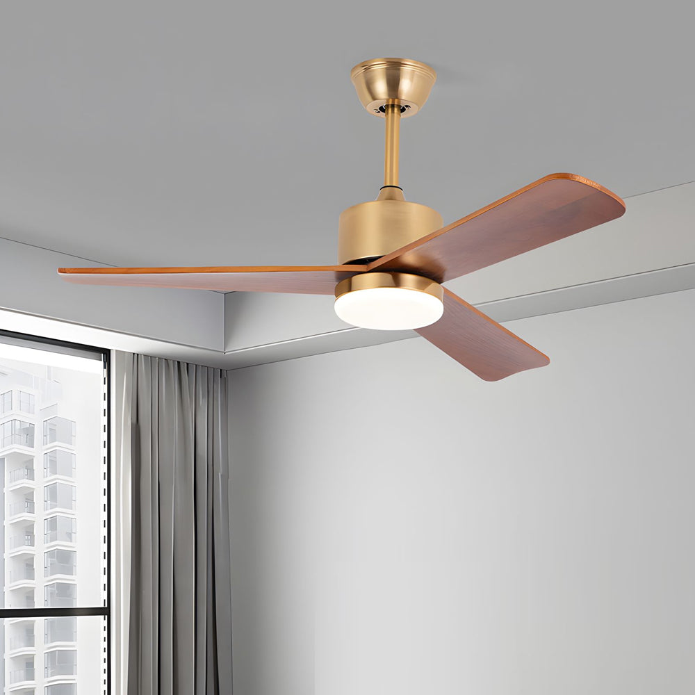 Modern 3 Blade Solid Walnut Wood Ceiling Fan with LED Light and 6 Speed Remote Control