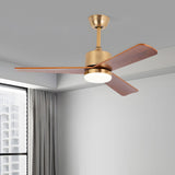 Modern 3 Blade Solid Walnut Wood Ceiling Fan with LED Light and 6 Speed Remote Control