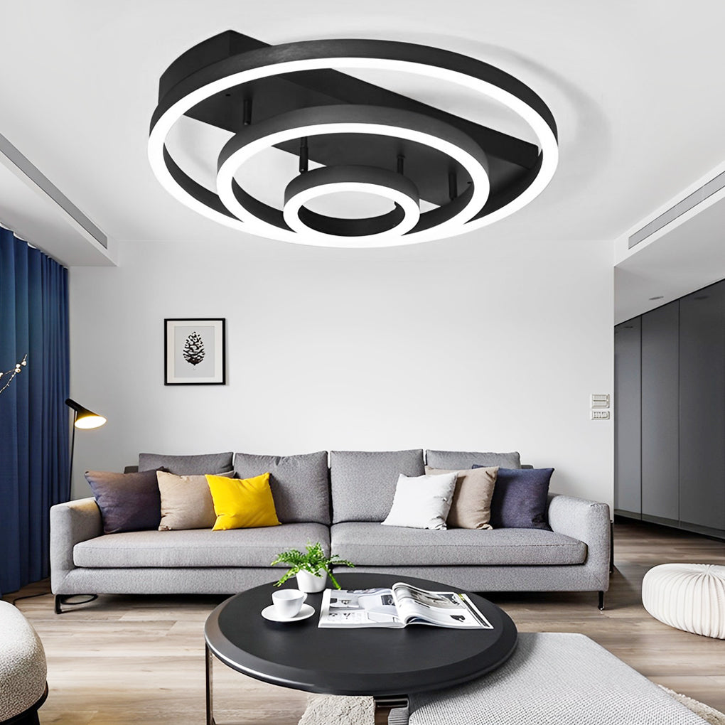 Modern Coffee Circular Tiered LED Flush Mount Ceiling Light for Living Room and Bedroom