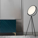 Modern Black Tripod Floor Lamp with Rotating LED Disc and Acrylic Diffuser for Bedroom and Living Room