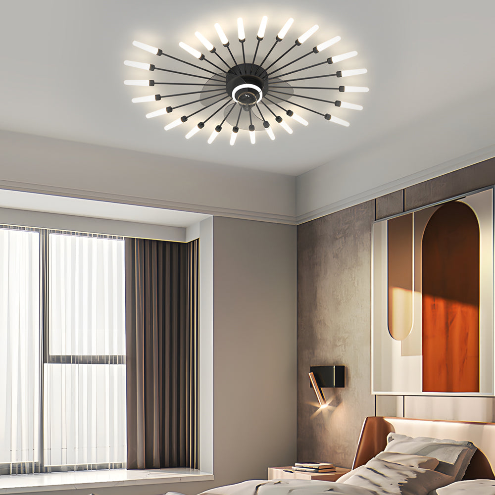 Modern Flower Petal Nordic Ceiling Fan with LED Light and Three Step Dimming for Bedrooms and Living Spaces