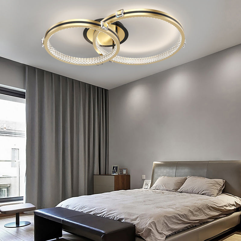 Modern Brushed Gold Circular Multi Ring LED Ceiling Light Fixture with 3 Step Color Dimming