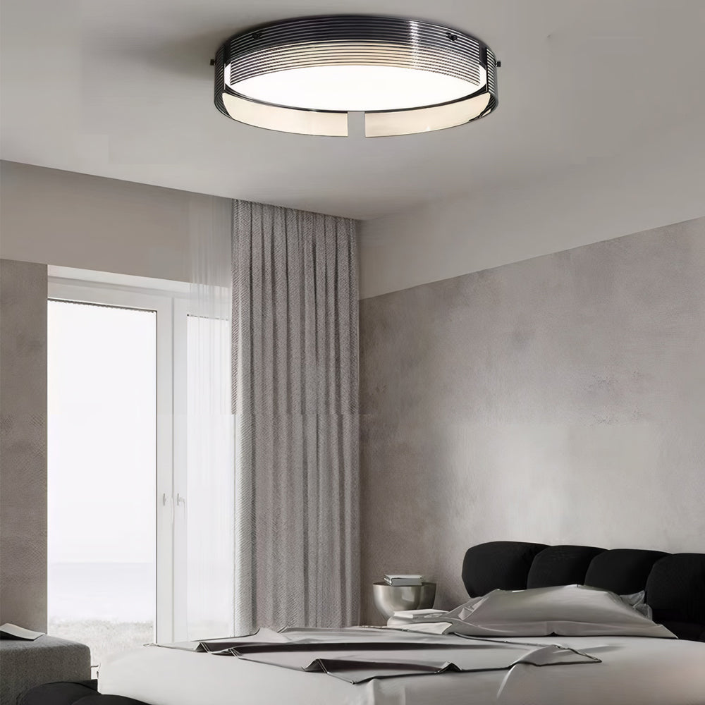 Modern Round Black Stripe Glass LED Flush Mount Ceiling Light 16.5 and 20.5 Inch Copper Fixture