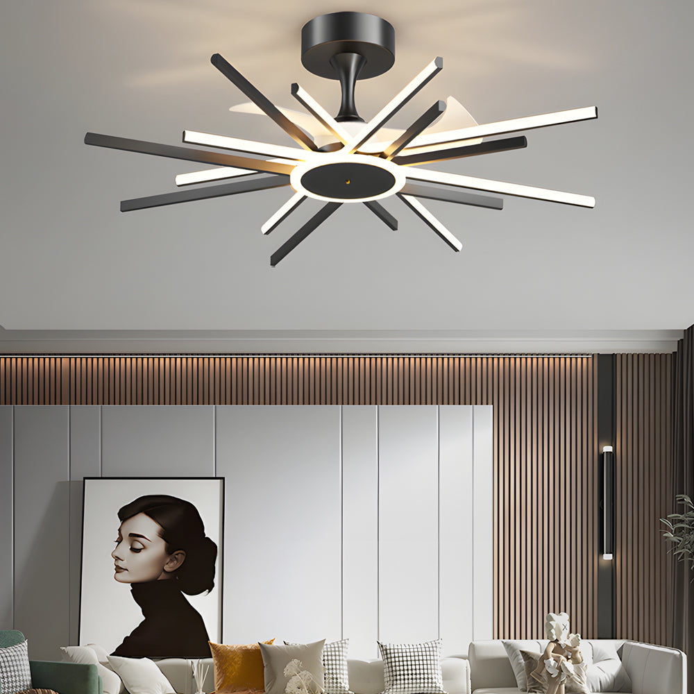 Modern Spiral LED Ceiling Fan with Dimmable Light Fixture and Silent Motor in Black and Gold