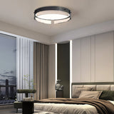 Modern Round Black Hammered Glass LED Flush Mount Ceiling Light for Bedroom