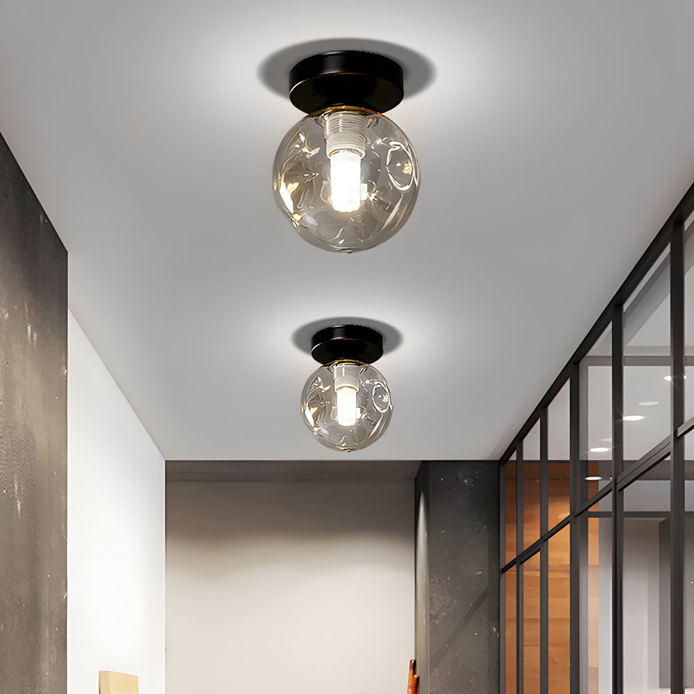 Modern Nordic Amber Glass Semi Flush Mount Ceiling Light for Corridor and Hallway