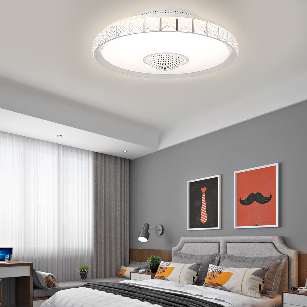 Modern 20 Inch Flush Mount Bladeless Ceiling Fan with Integrated LED Lighting and Remote Control