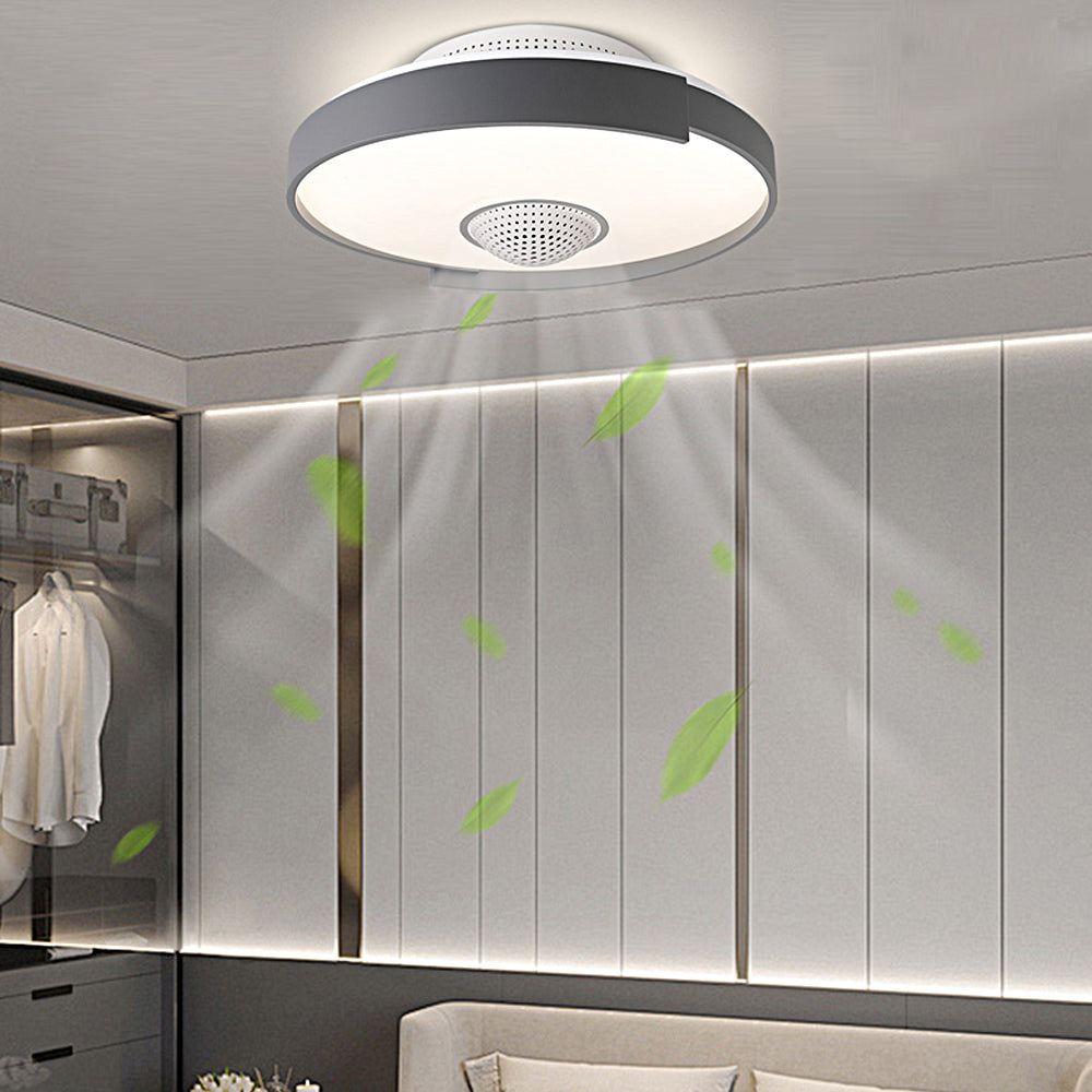 Modern Round Bladeless Ceiling Fan with Integrated Dimmable LED Light and 6 Speed Motor