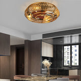 Retro Industrial Rattan Iron Bladeless Ceiling Fan with Light 6 Speeds Timing and Inverter