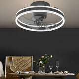 Modern Flush Mount Ceiling Fan with Stepless Dimming LED Light and 360 Degree Rotating Airflow