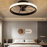 Modern Round Bladeless Ceiling Fan with Dimmable LED Light and Remote Control Mute Inverter Low Profile Fan