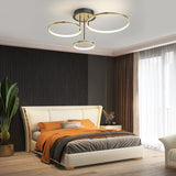 Modern Gold LED Ring Ceiling Light with Leather Accents and 3 Step Dimming