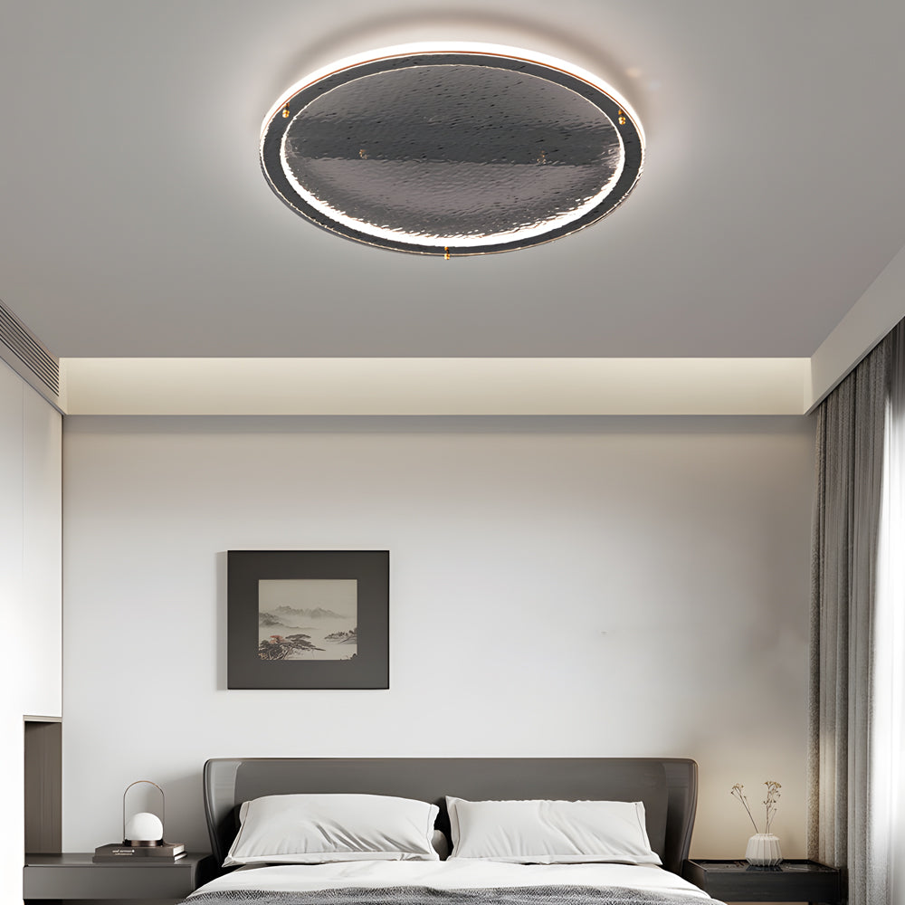 Modern Round Black Glass LED Flush Mount Ceiling Light with 3 Color Dimming