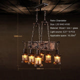6 Light Antique Wood Lantern Chandelier Rustic Farmhouse Ceiling Pendant Light Fixture