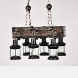 6 Light Antique Wood Lantern Chandelier Rustic Farmhouse Ceiling Pendant Light Fixture