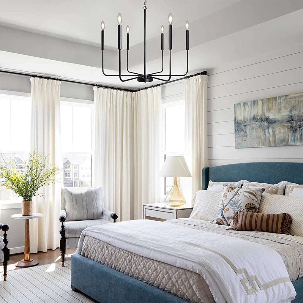 6 Light Iron Candlestick Chandelier Modern Farmhouse Pendant Light for Dining Room and Living Room