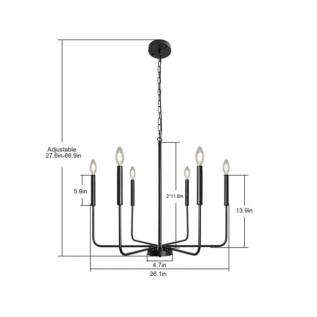 6 Light Iron Candlestick Chandelier Modern Farmhouse Pendant Light for Dining Room and Living Room