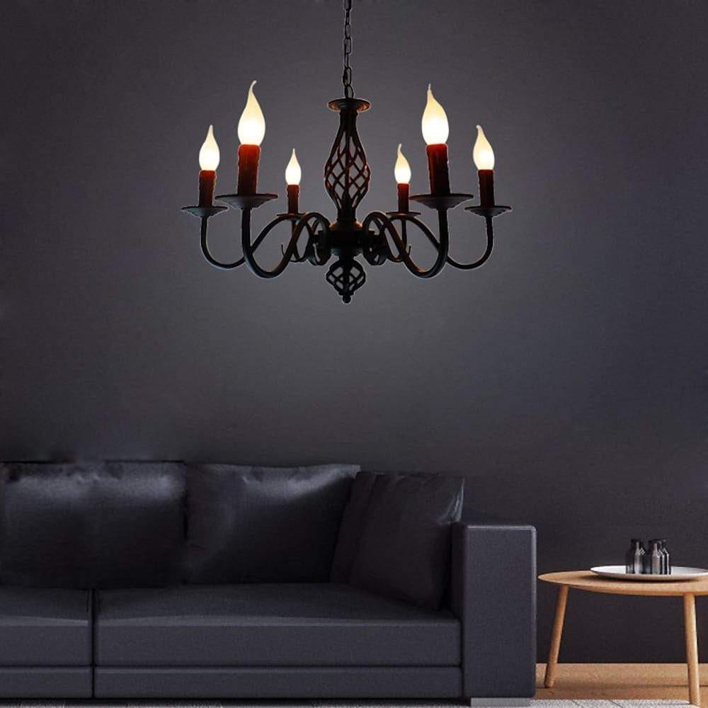 6 Light Modern Candle Style LED Chandelier Rustic Industrial Pendant Hanging Ceiling Lamp