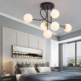 6 Light Semi Flush Mount Chandelier with Spherical Glass Shades for Bedroom Dining Room