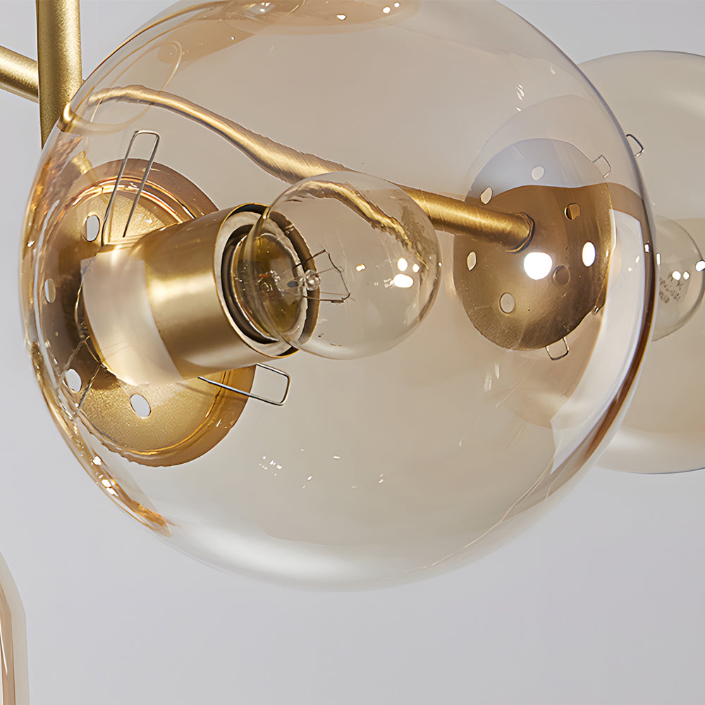 6 Light Semi Flush Mount Chandelier with Spherical Glass Shades for Bedroom Dining Room