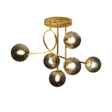 6 Light Semi Flush Mount Chandelier with Spherical Glass Shades for Bedroom Dining Room