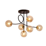 6 Light Semi Flush Mount Chandelier with Spherical Glass Shades for Bedroom Dining Room