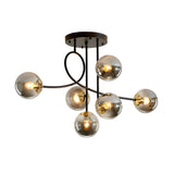 6 Light Semi Flush Mount Chandelier with Spherical Glass Shades for Bedroom Dining Room