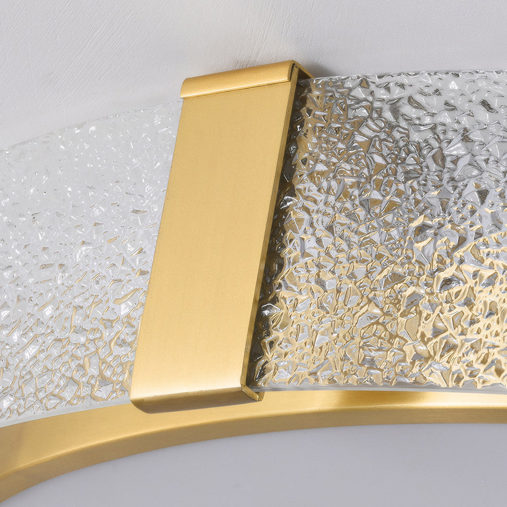 Modern Copper LED Flush Mount Ceiling Light with Water Ripple Glass Drum Shade Gold Finish