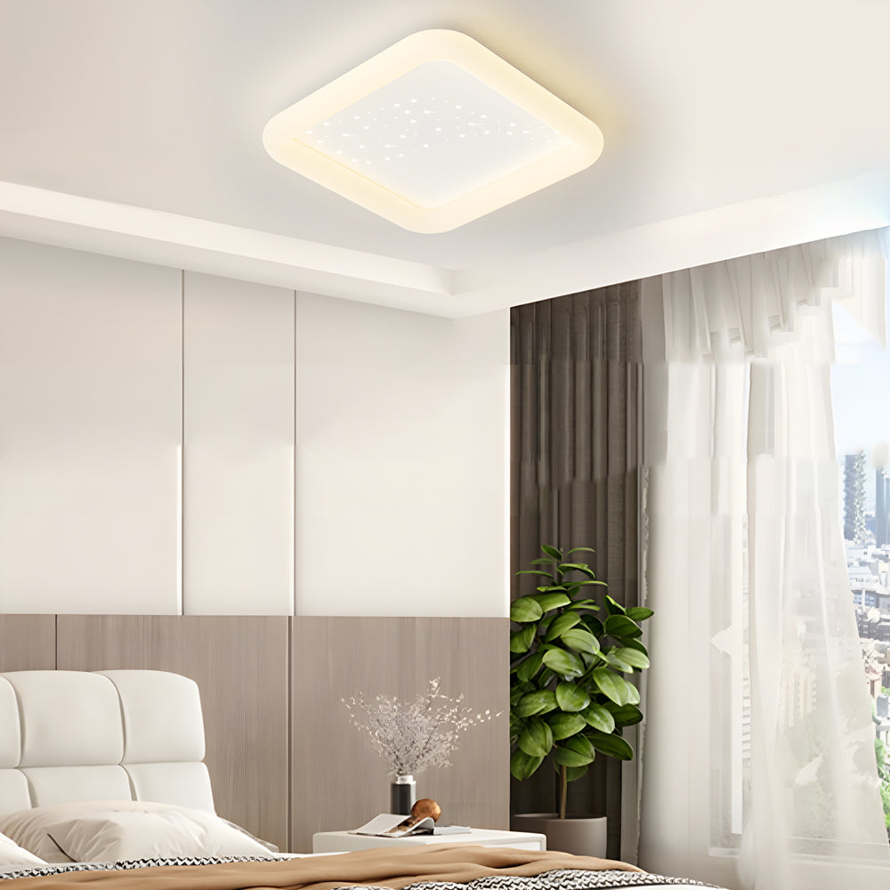 Modern Square and Round LED Ceiling Light Fixture with 3 Step Color Dimming in Milky White