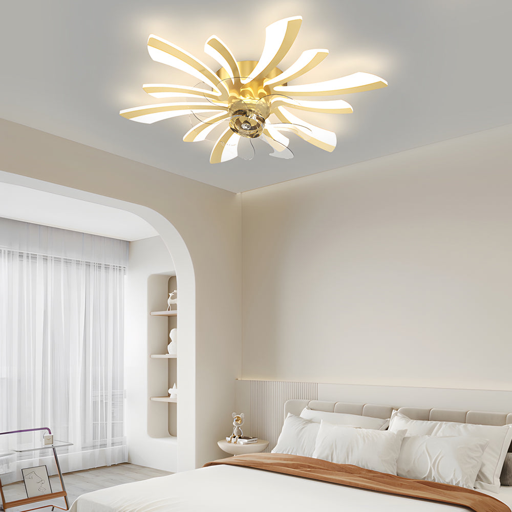 Modern Floral Acrylic Ceiling Fan with Three Step Dimming Light for Bedroom and Dining Room
