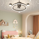 Creative Round Ceiling Fan with Moon Star Projection and 3 Color Dimming for Modern Bedrooms