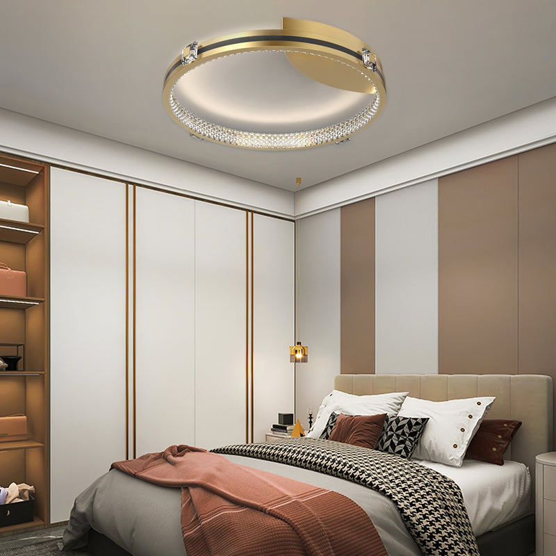 Modern Round Ring LED Crystal Flush Mount Ceiling Light with Spotlights
