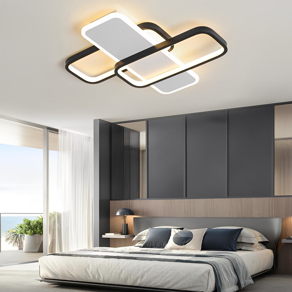 Geometric Overlapping Square LED Ceiling Light Modern Nordic Flush Mount Dimmable Chandelier