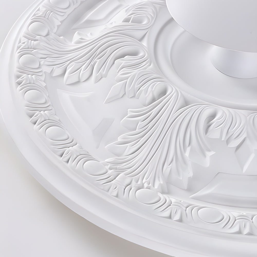 Ornate White Plaster Relief LED Flush Mount Round Ceiling Light Dimmable 19.7 Inch