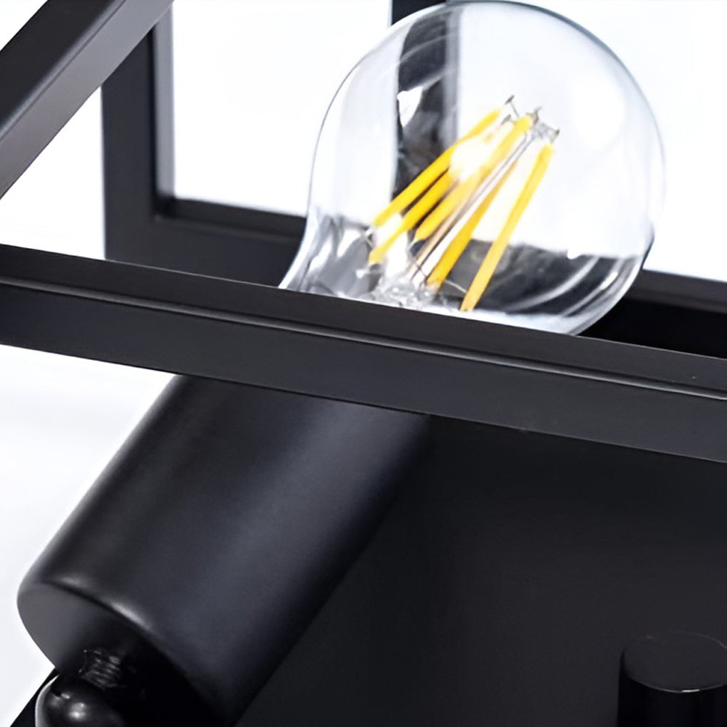 Modern Industrial Square Iron Lantern Flush Mount Ceiling Light Metal Cage Fixture in Black
