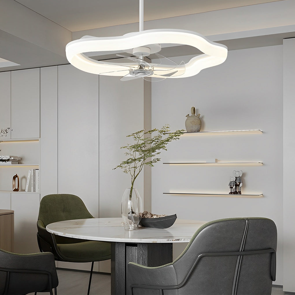 Modern White LED Ceiling Fan with Remote Control and Stepless Dimmable Lighting