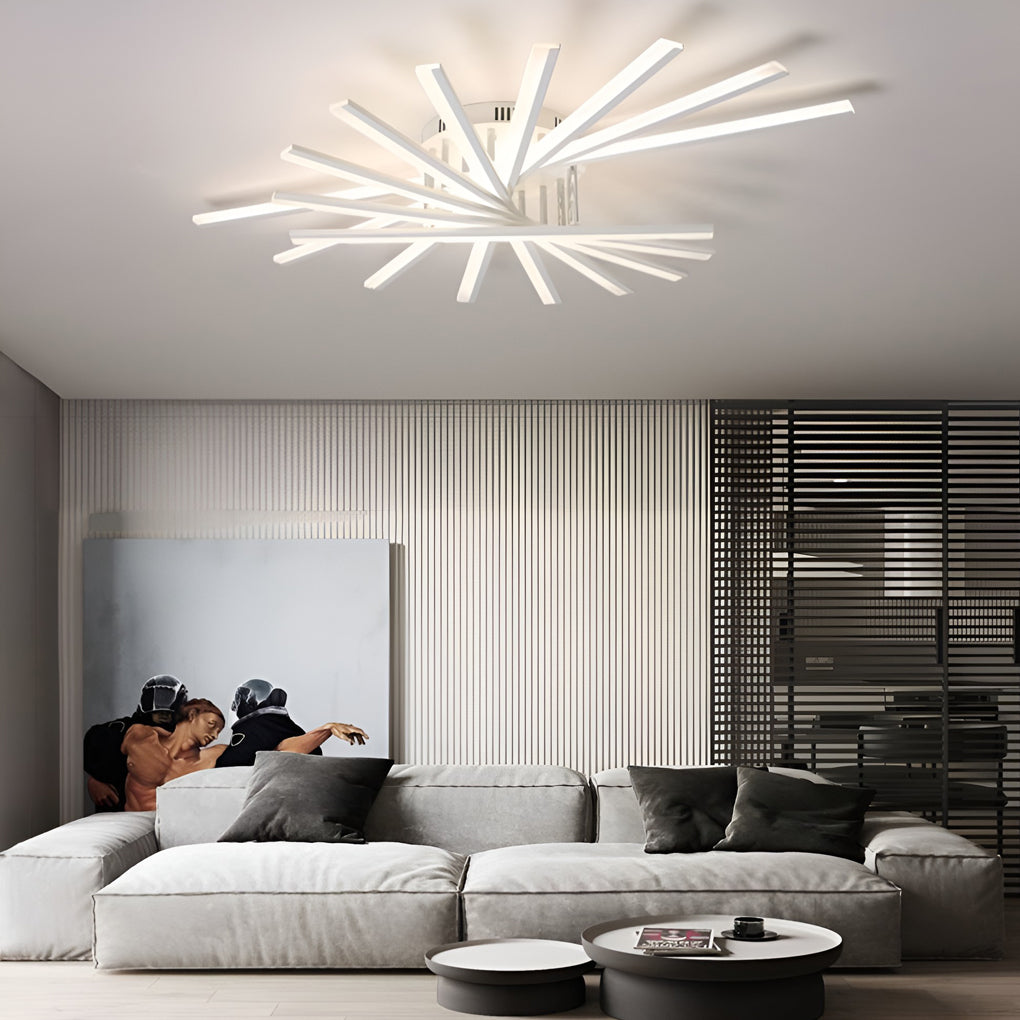 Modern Nordic Creative Strip LED Ceiling Light White Dimmable Flush Mount Chandelier