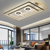 Modern Rectangular Bladeless Ceiling Fan with LED Light and Dual Internal Fans for Living Room
