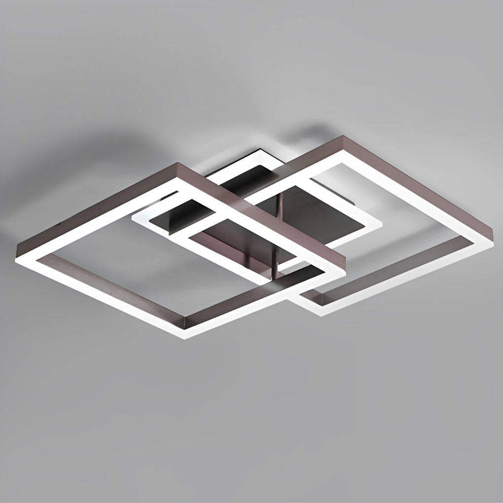 Geometric Brown LED Square Ceiling Light Semi Flush Mount Modern Aluminum Fixture