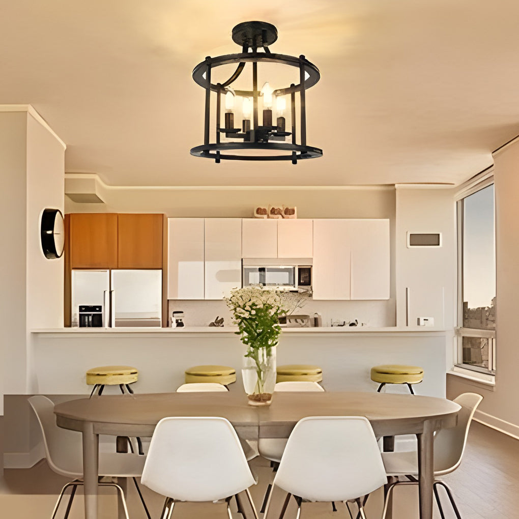 Industrial Metal Lantern Pendant Light Black Iron Cage Ceiling Fixture